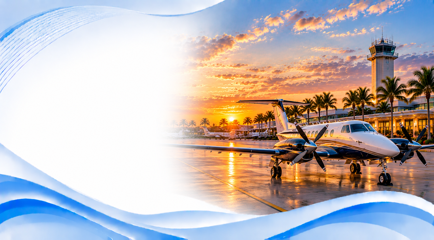 Private aircraft on a sunset tarmac
