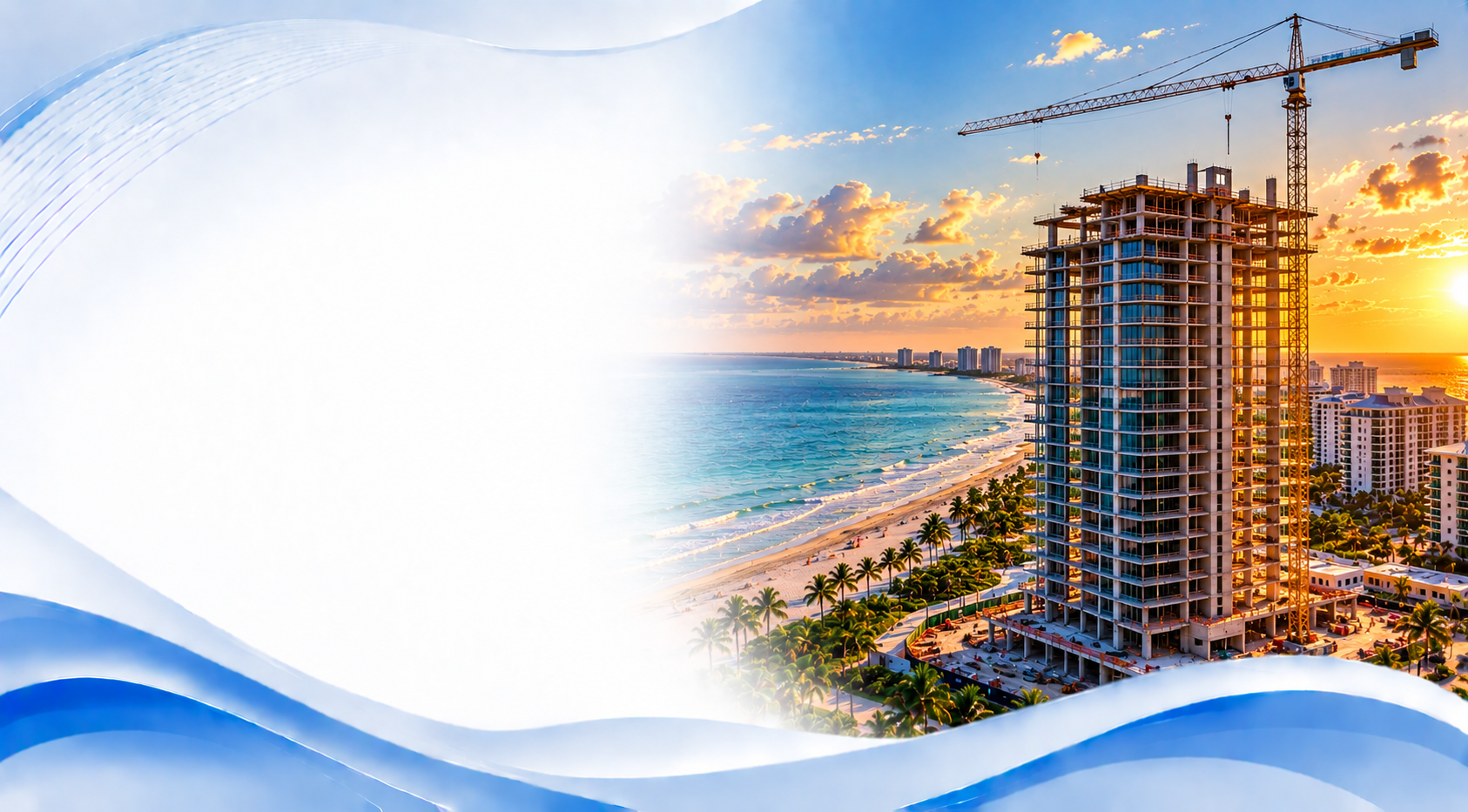 Construction & Trades Beachfront high-rise with tower crane